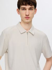 HALF-ZIP PLISSEE POLO SHIRT, Egret, highres
