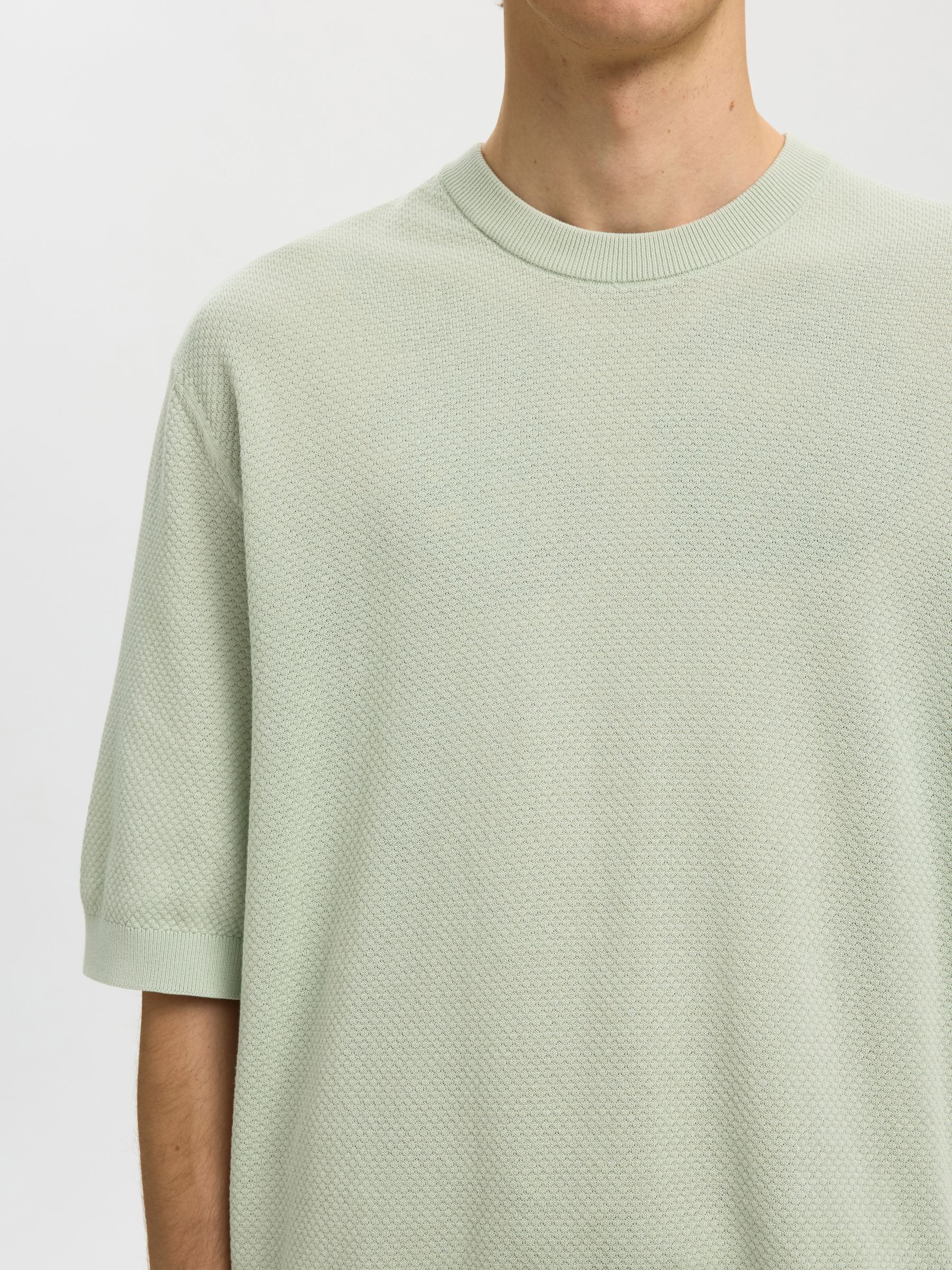KNITTED COTTON T-SHIRT, Aqua Gray, highres