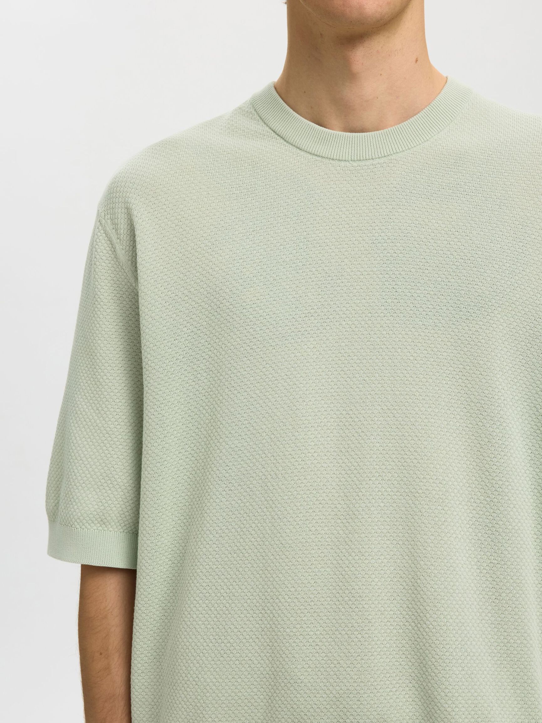 KNITTED COTTON T-SHIRT, Aqua Gray, highres
