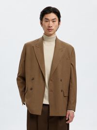 RELAXED FIT DOUBLE-BREASTED BLAZER, Cognac, highres