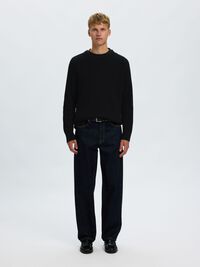 CABLE KNIT CREWNECK JUMPER, Black, highres