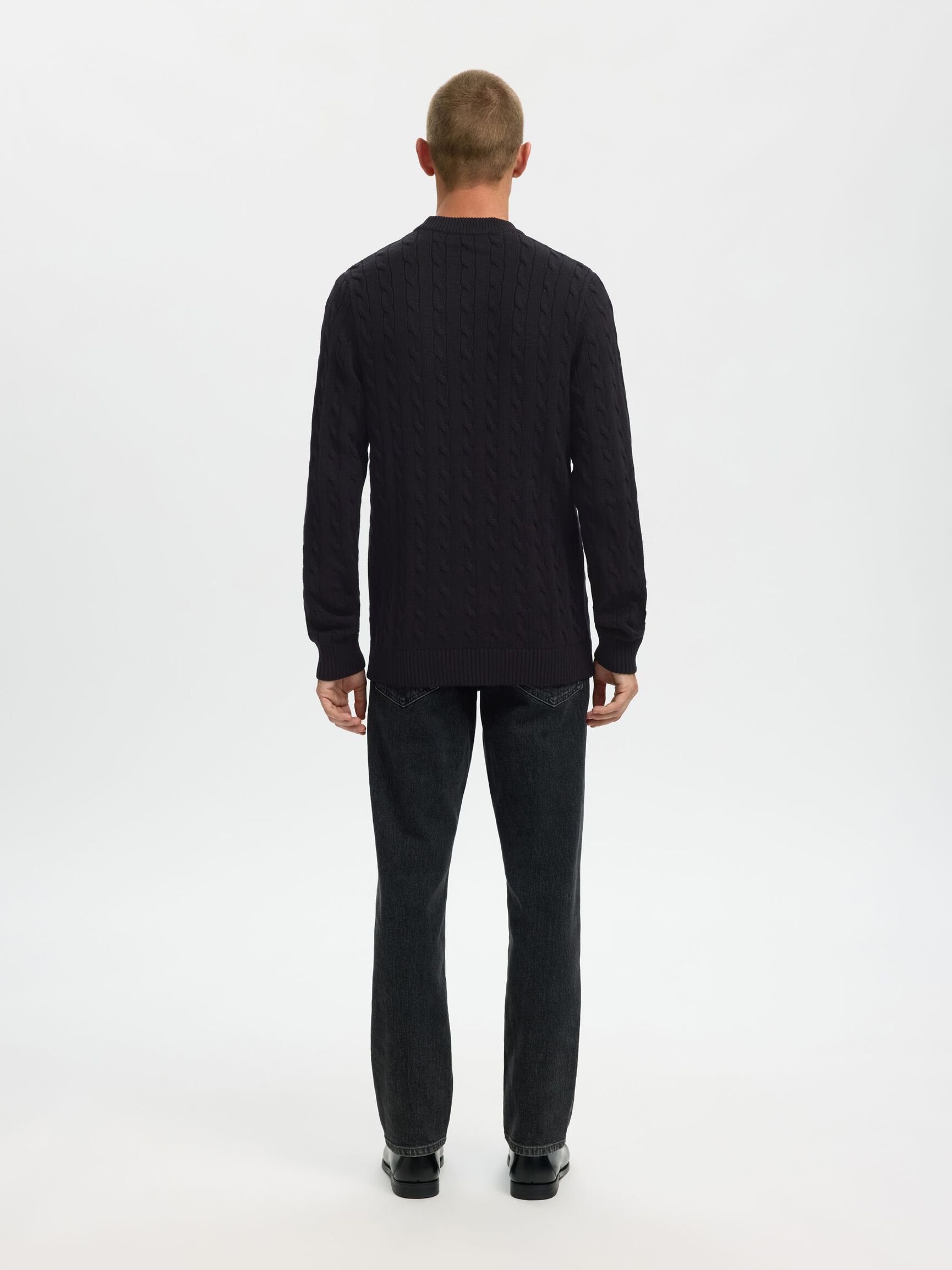 CABLE KNIT KNITTED JUMPER, Black, highres