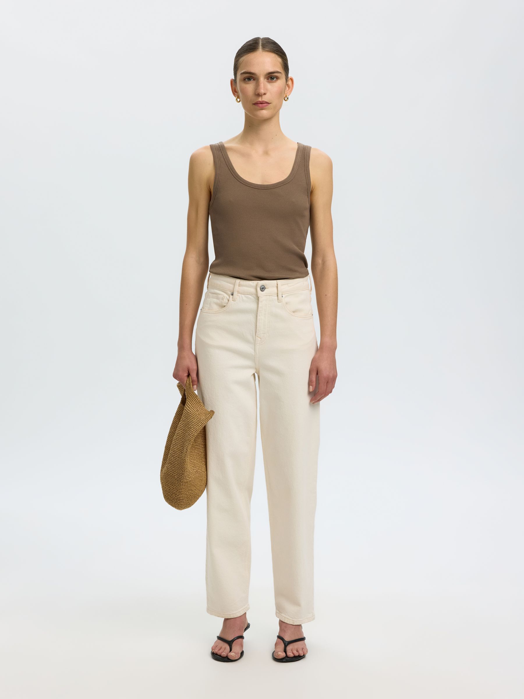 RIBBED COTTON TANK TOP, Chocolate Chip, highres