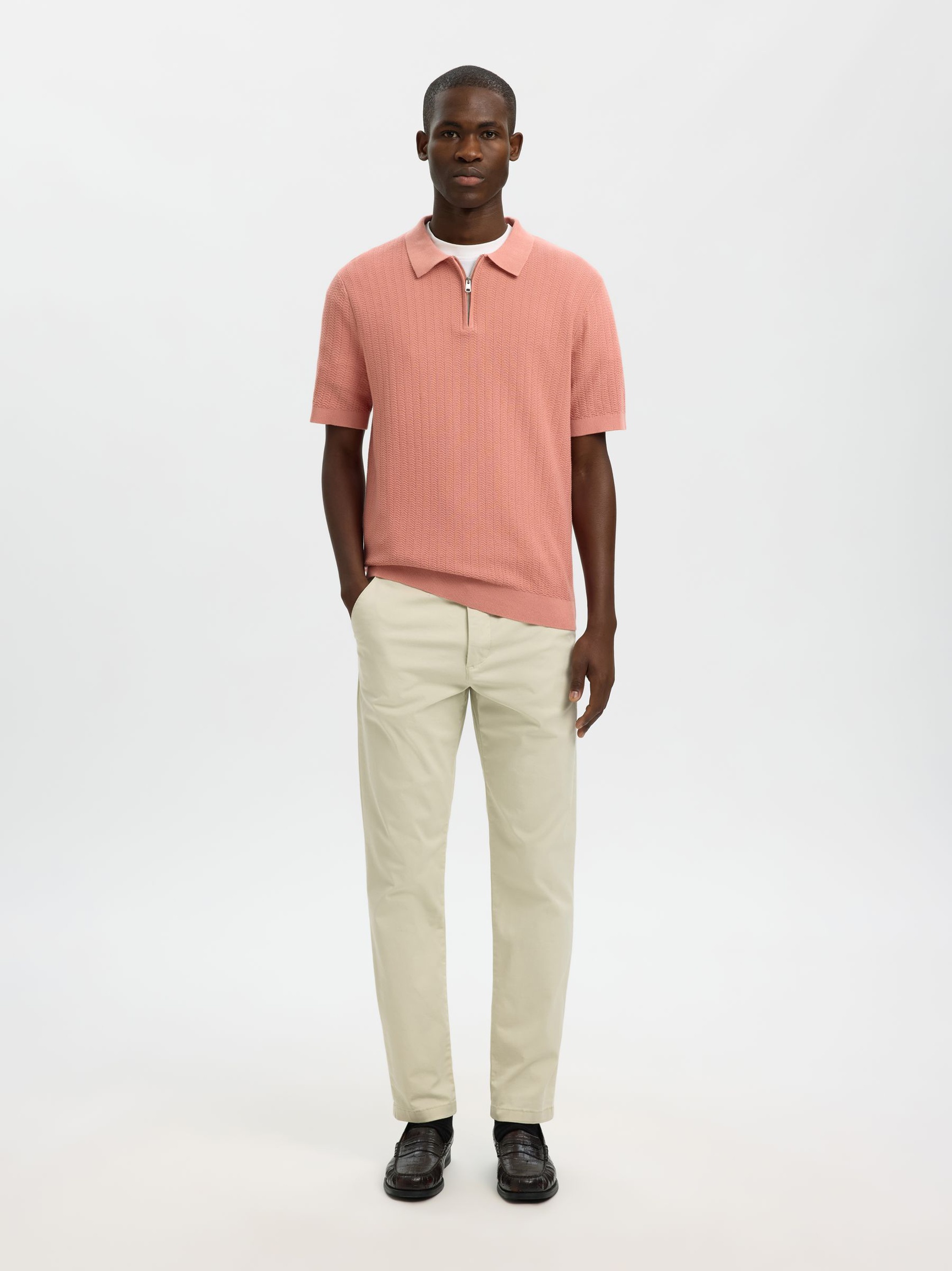 ZIP UP POLO SHIRT, Rose Dawn, highres