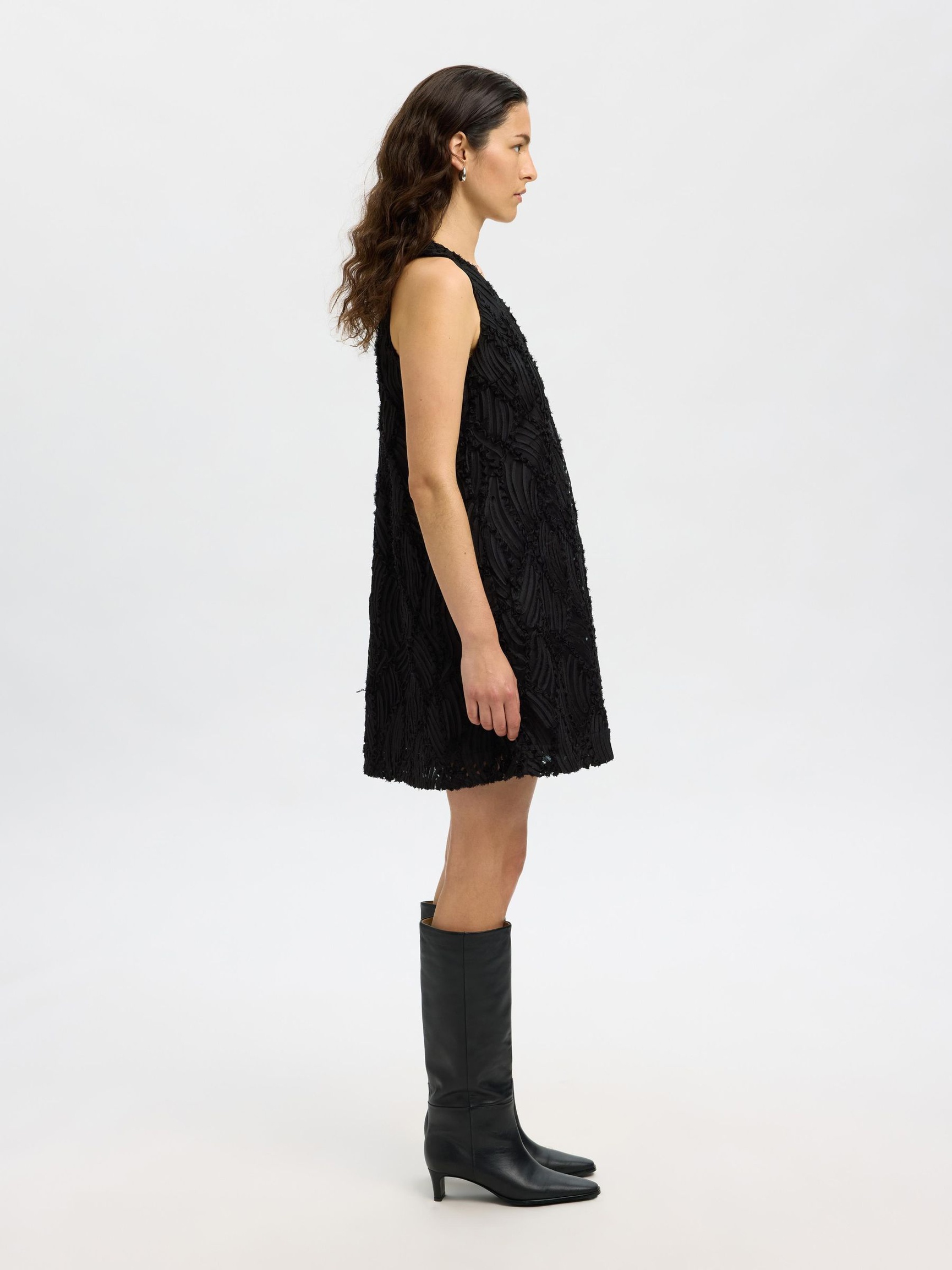 V-NECK MINI DRESS, Black, highres