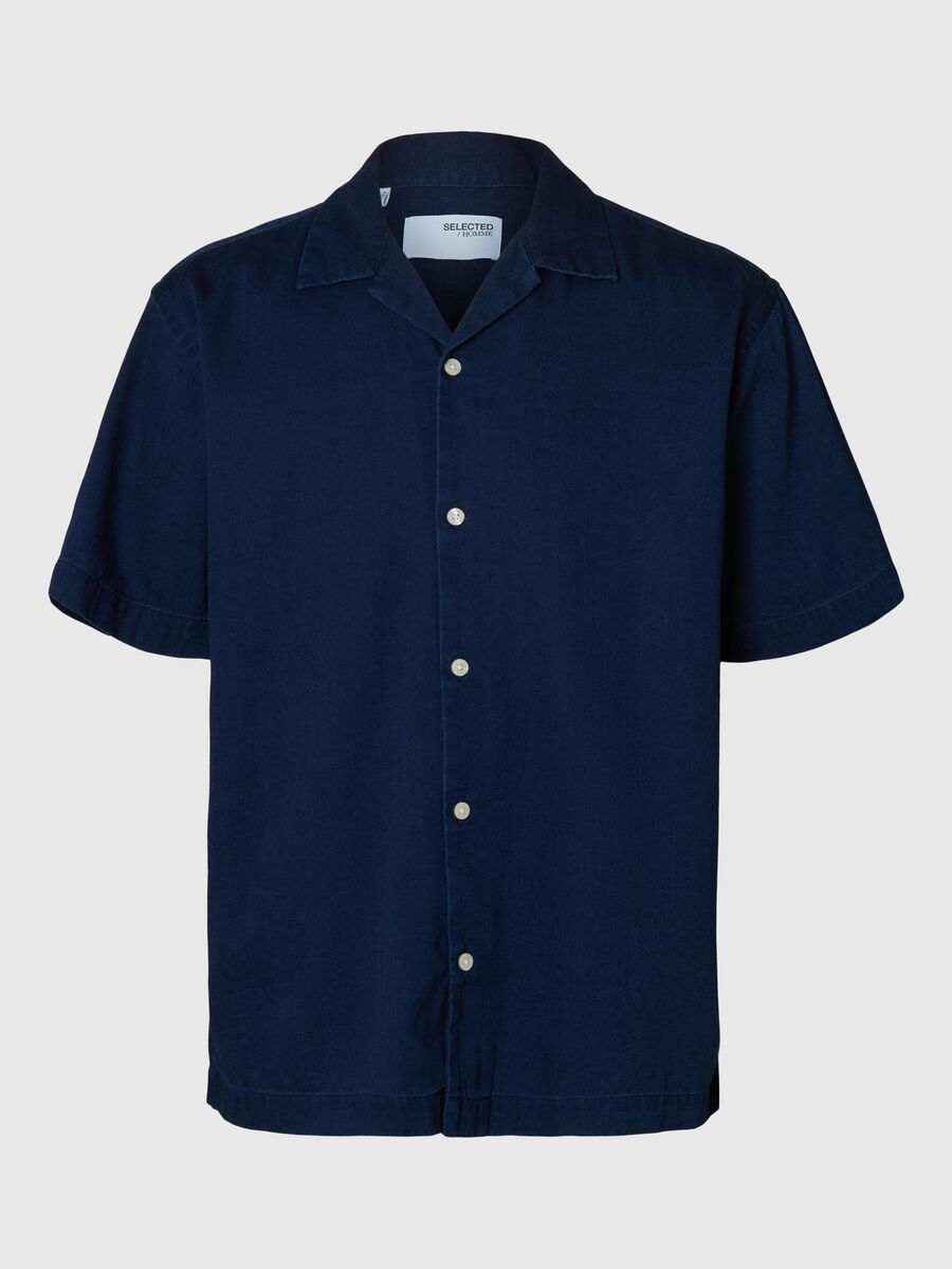 Selected SHORT SLEEVED DENIM SHIRT, Dark Blue Denim, highres - 16097694_DarkBlueDenim_001.jpg