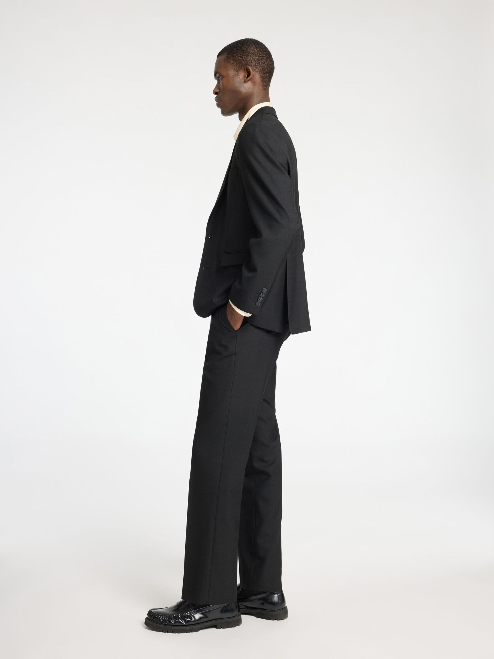REGULAR FIT WOOL BLEND SUIT TROUSERS, Black, highres