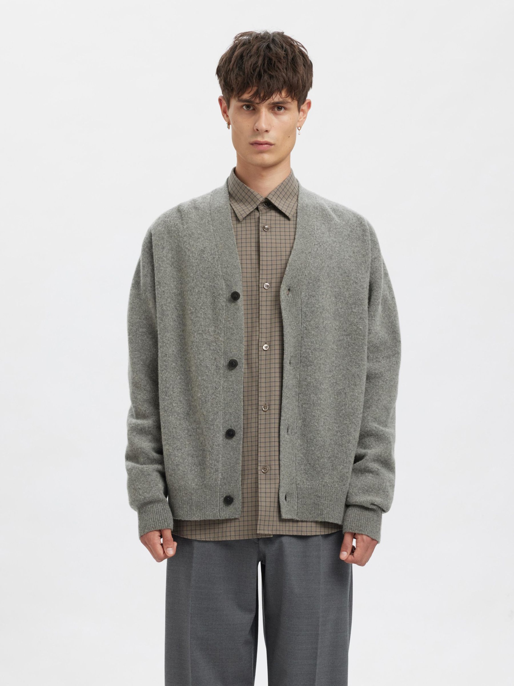 MERINO WOOL CARDIGAN, Medium Grey Melange, highres