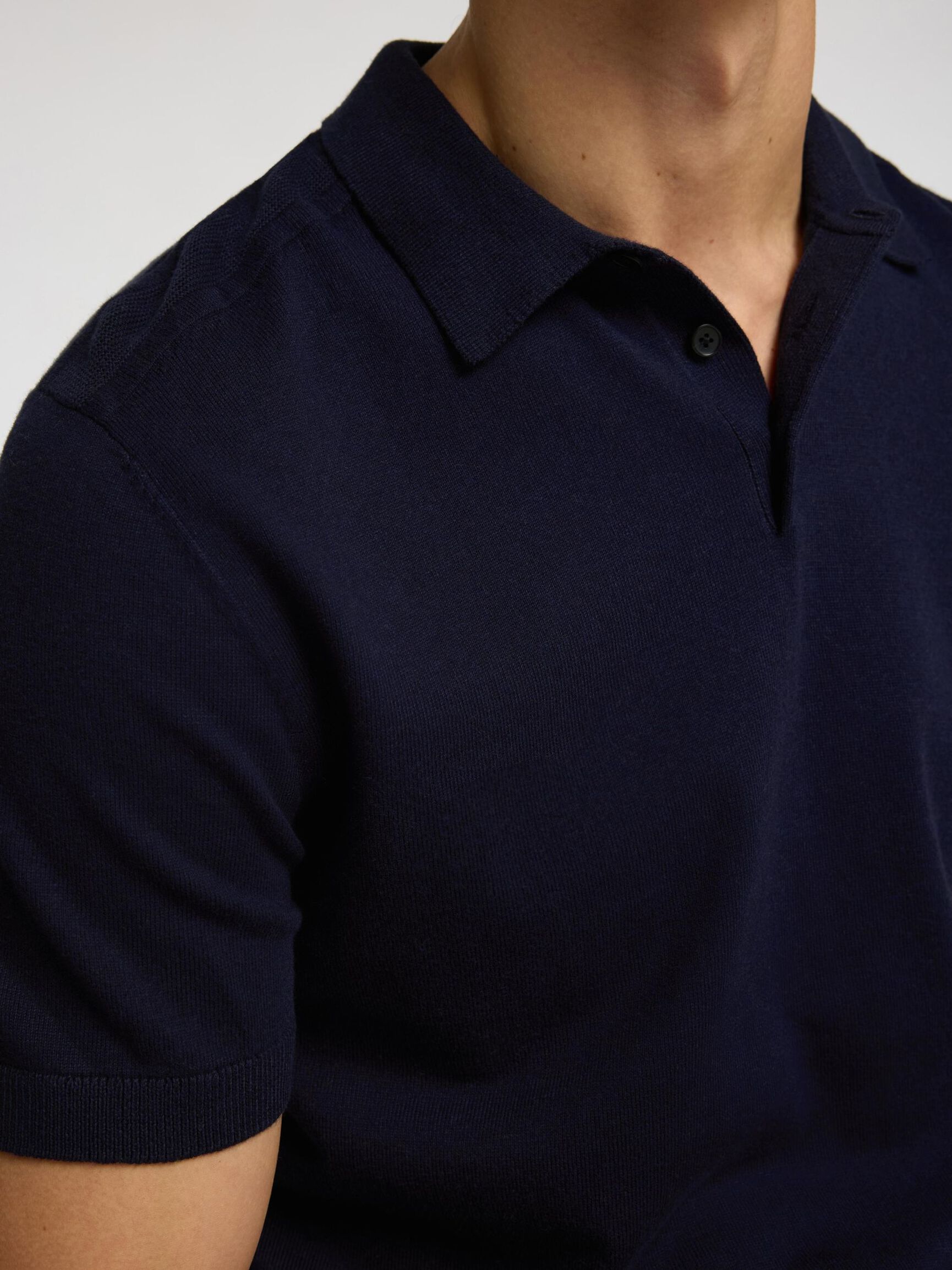 KNITTED POLO SHIRT, Navy Blazer, highres