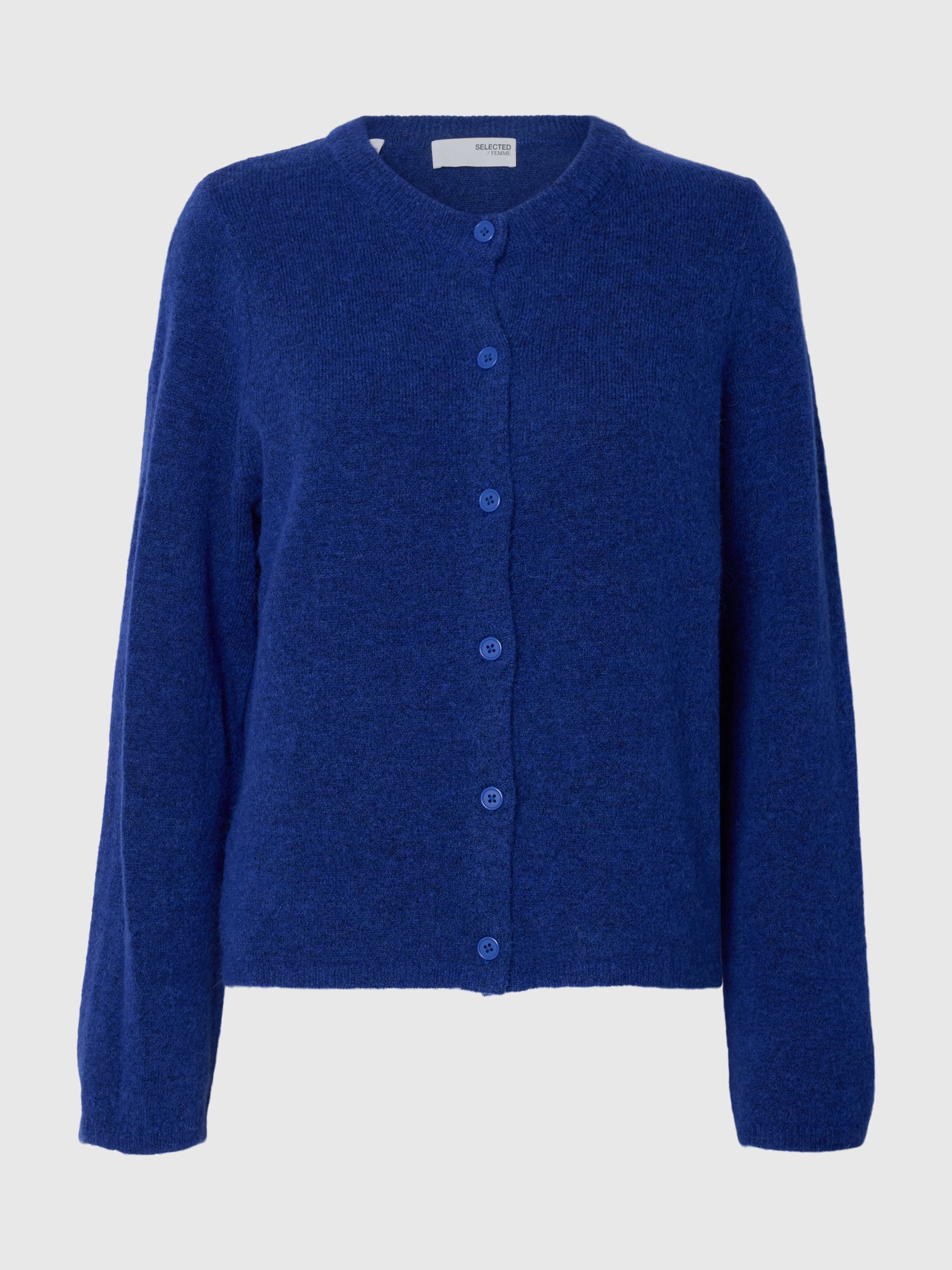 WOOL BLEND KNITTED CARDIGAN, Dazzling Blue, highres
