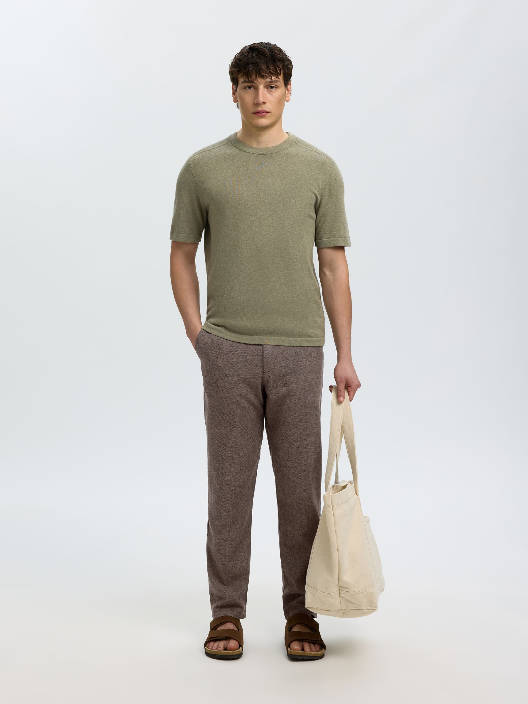 SLIM TAPERED LEINENMIX HOSE, Chocolate Torte, highres