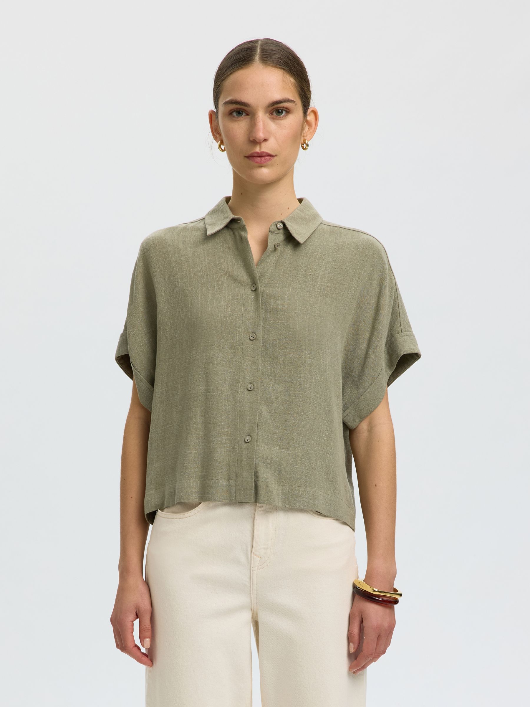 CROPPED SHORT SLEEVED SHIRT, Vetiver, highres