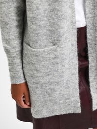 LONG KNITTED CARDIGAN, Light Grey Melange, highres