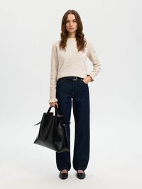 WOOL BLEND RUFFLED SLEEVE PULLOVER, Birch, highres