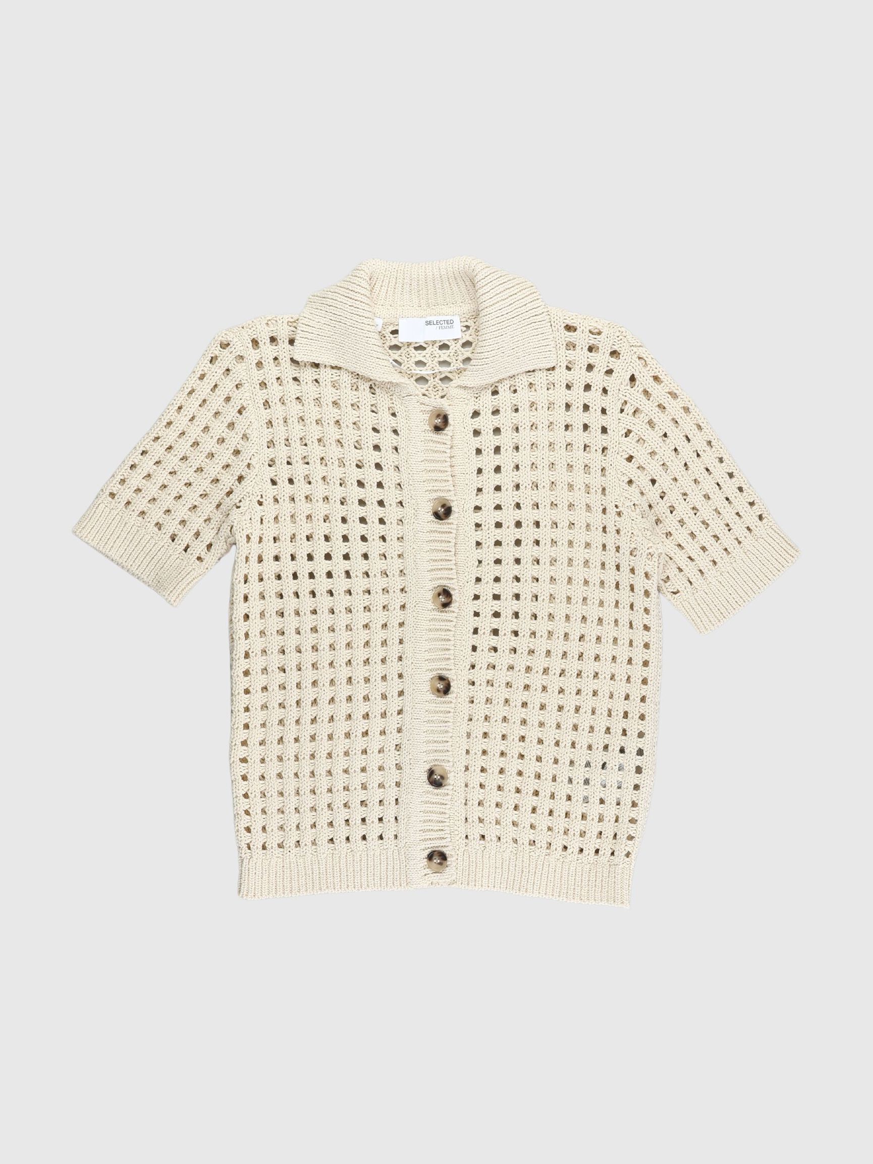 CROCHET STYLE KNITTED CARDIGAN, Birch, highres