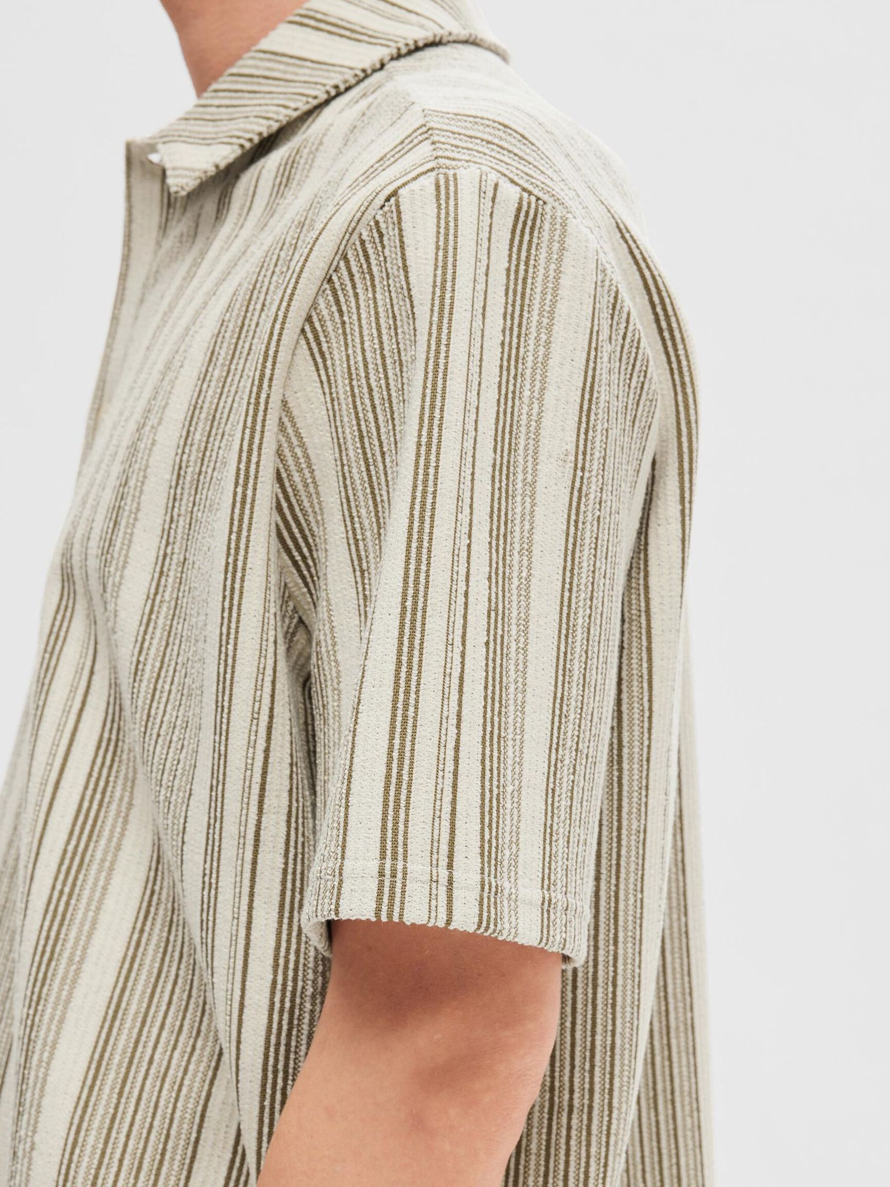 STRIPED SHORT SLEEVED SHIRT, Burnt Olive, highres