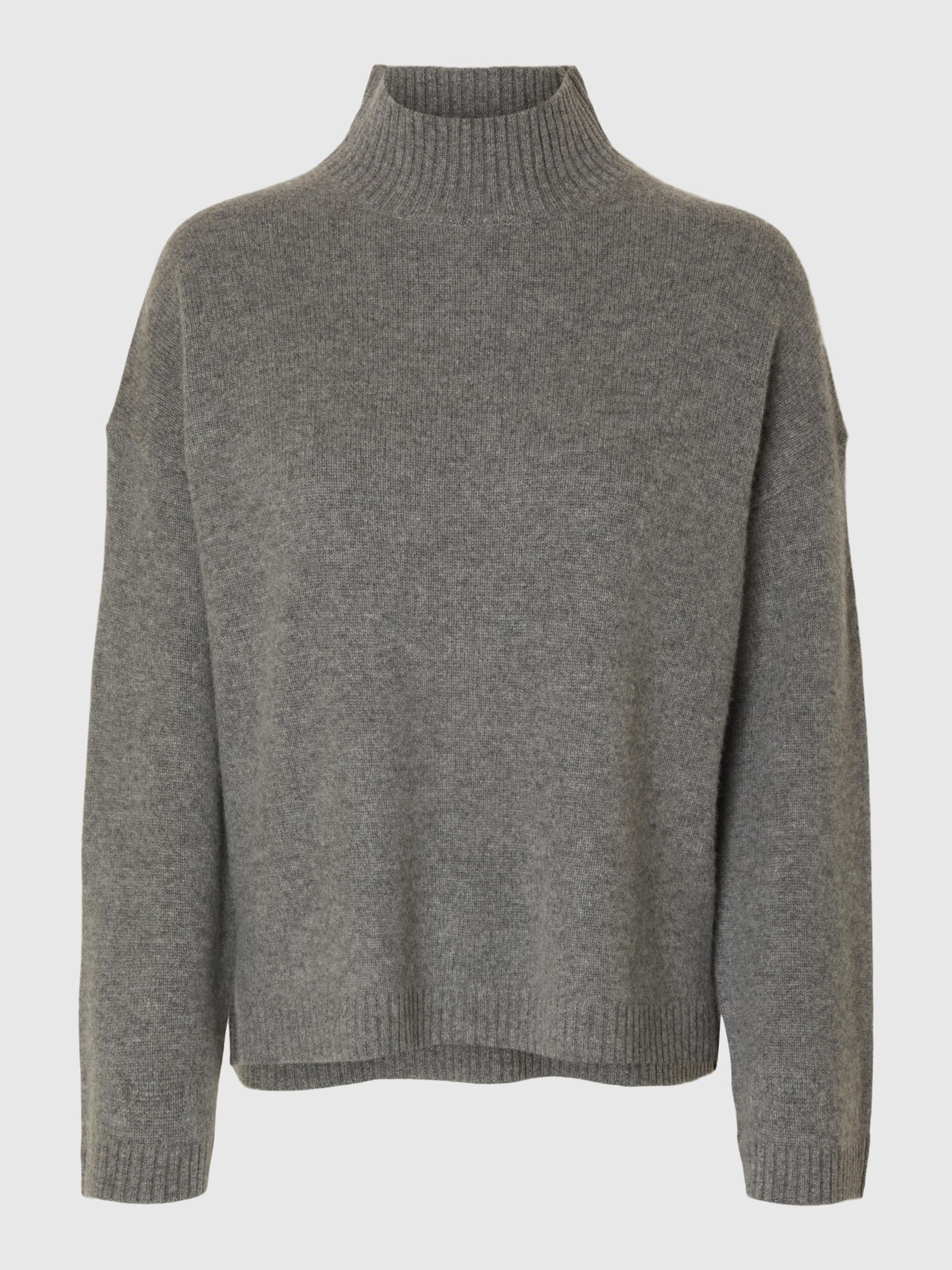 CASHMERE-BLANDING STRIKTRØJE, Medium Grey Melange, highres