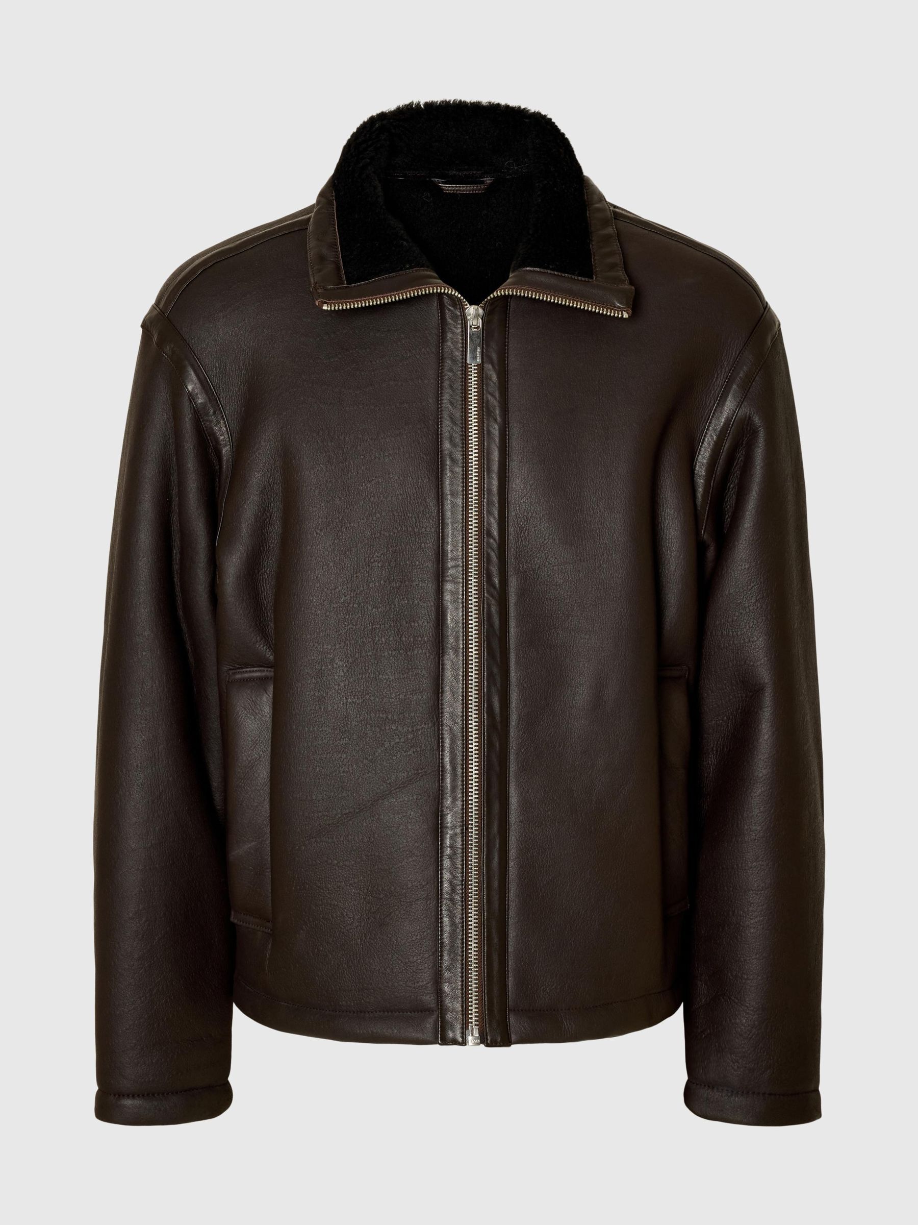 SHEARLING LEATHER JACKET | Brown | Selected