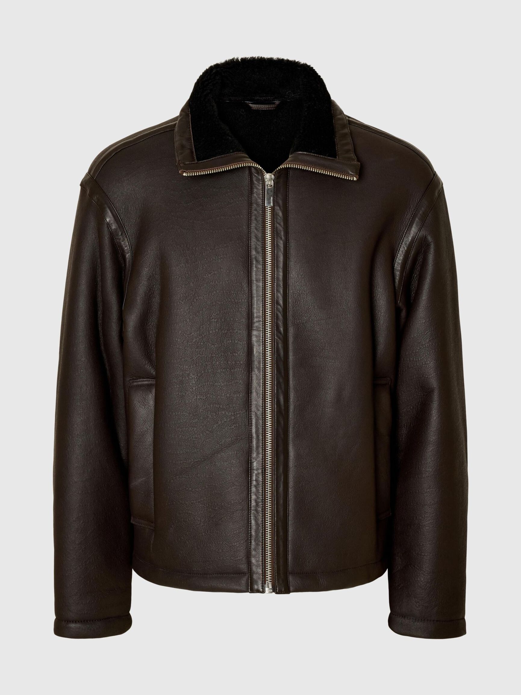SHEARLING LÆDERJAKKE, Demitasse, highres