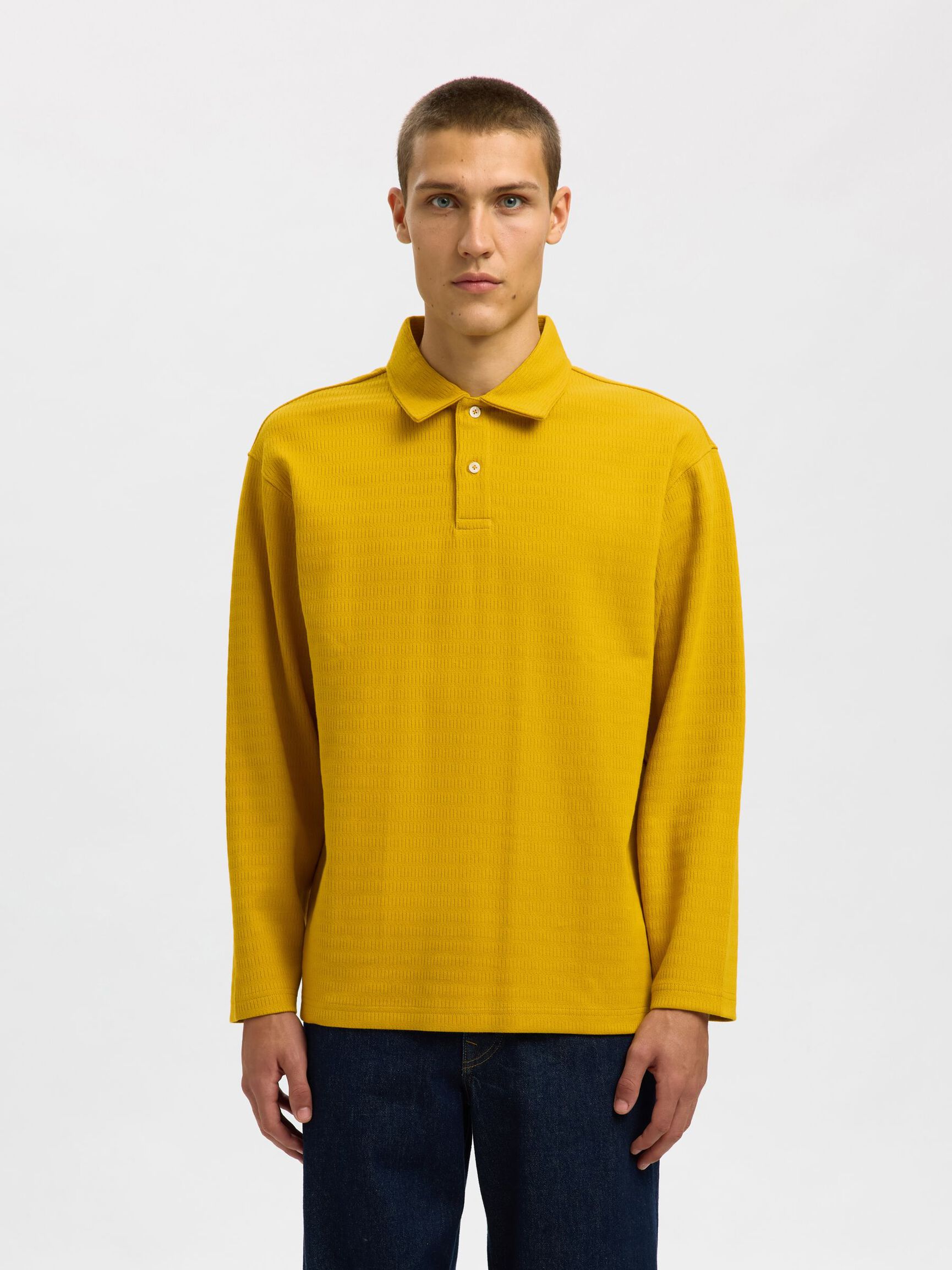 100% BAUMWOLL LANGARM-POLOSHIRT, Gold Flake, highres