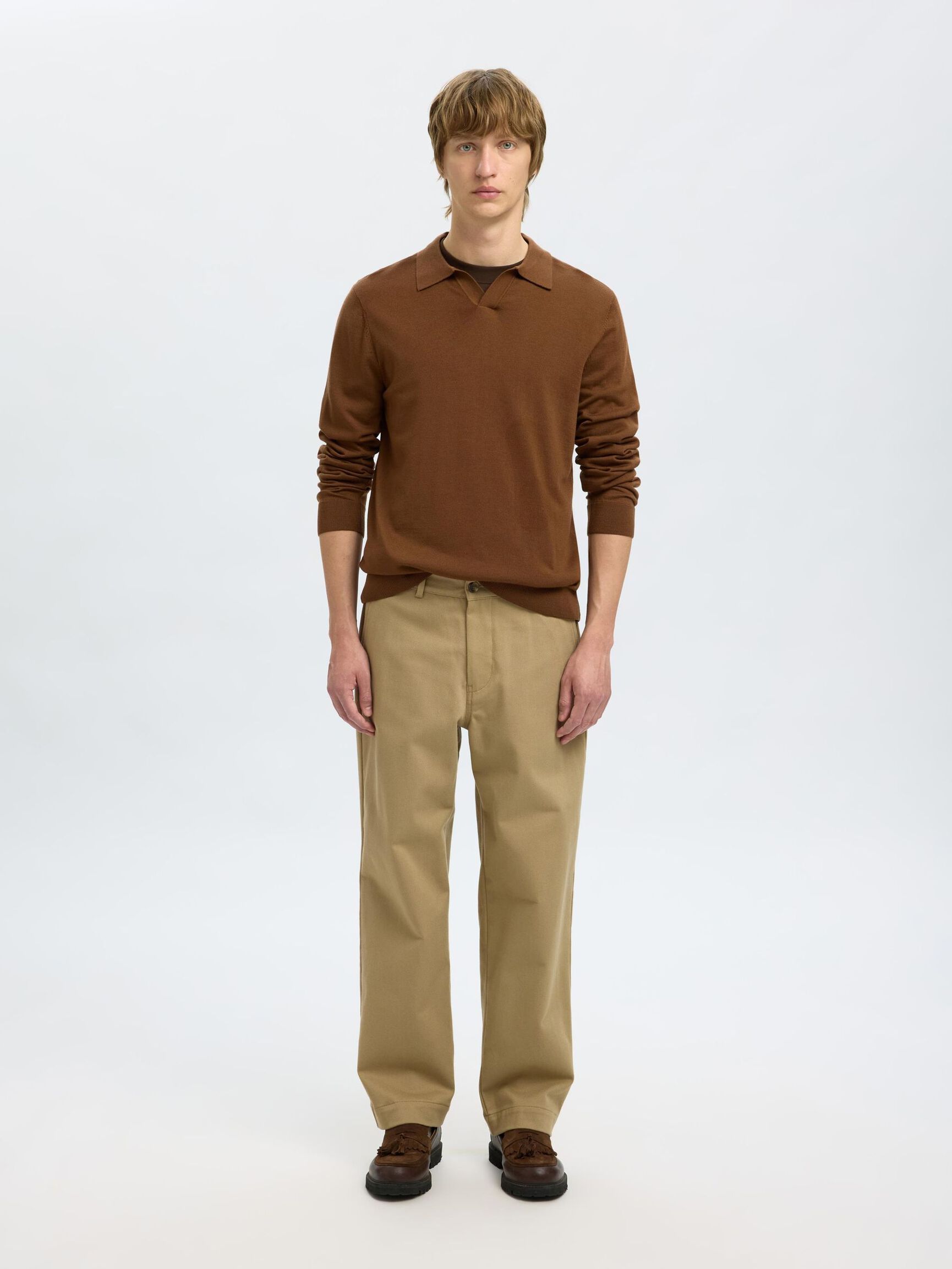 100% MERINO WOOL KNITTED POLO SHIRT, Soft Silt, highres