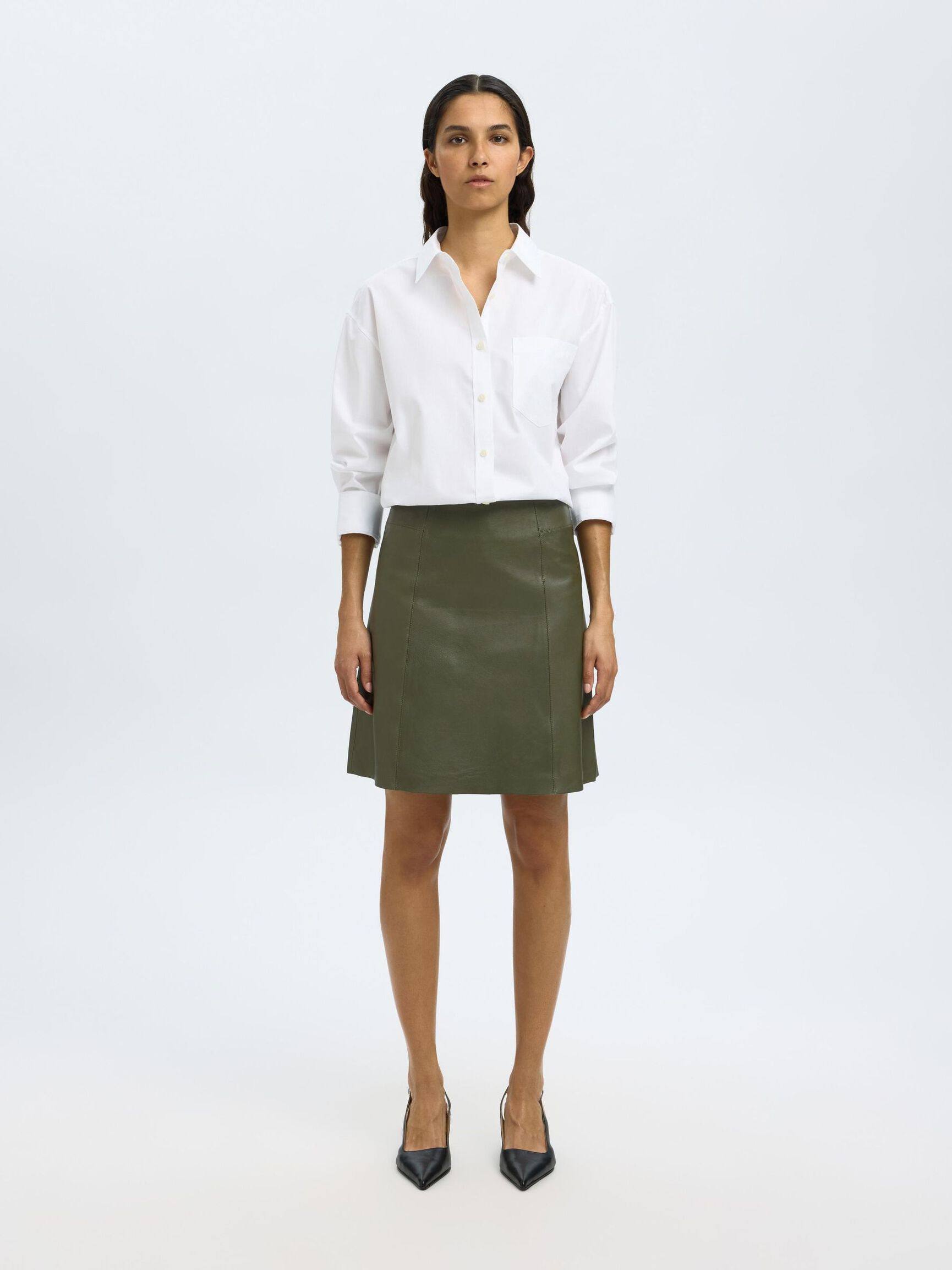 MINI LEATHER SKIRT, Deep Depths, highres