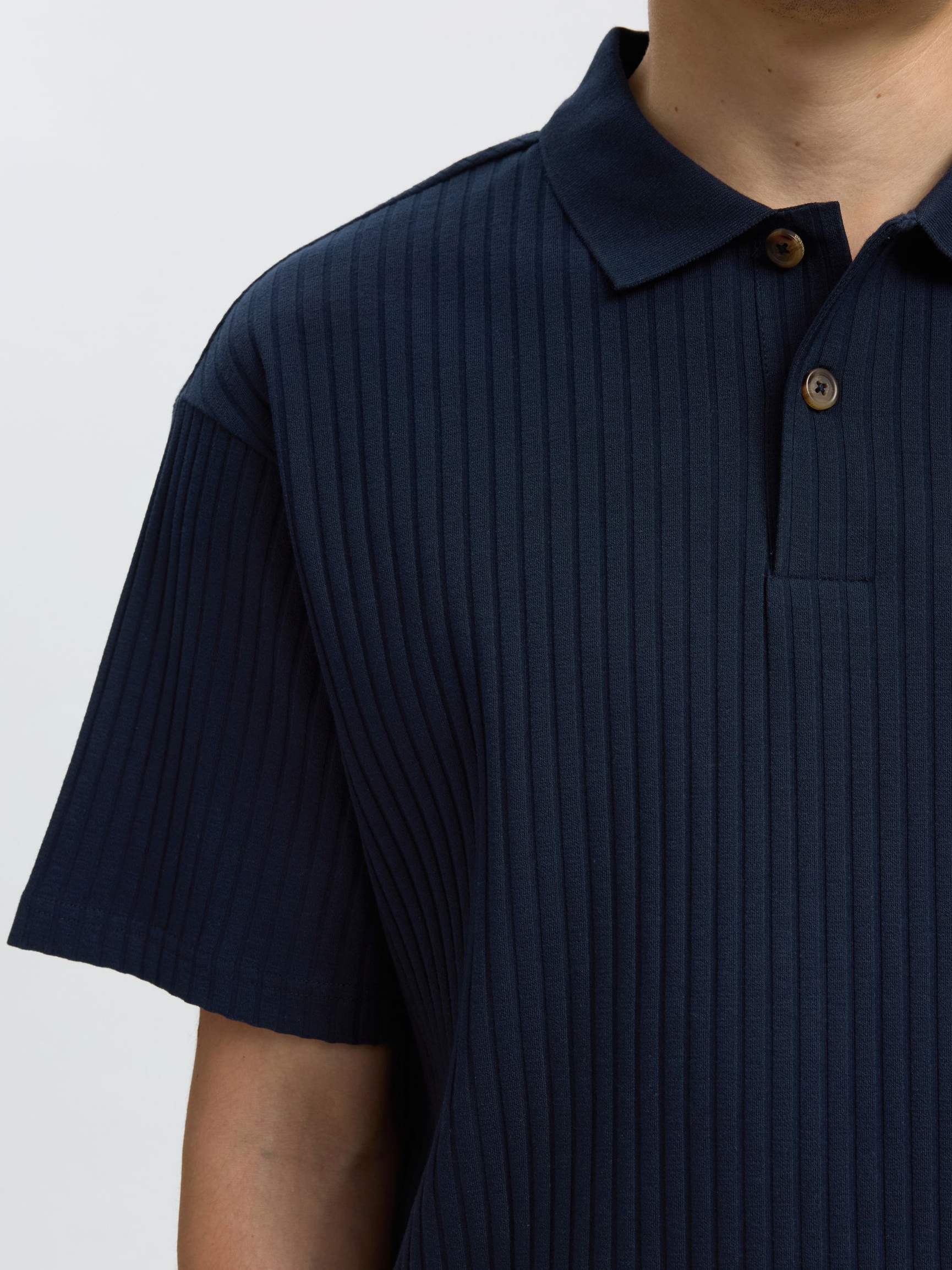 RELAXED FIT RIBBED POLO SHIRT, Sky Captain, highres