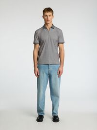 ZIPPER POLO SHIRT, Medium Grey Melange, highres