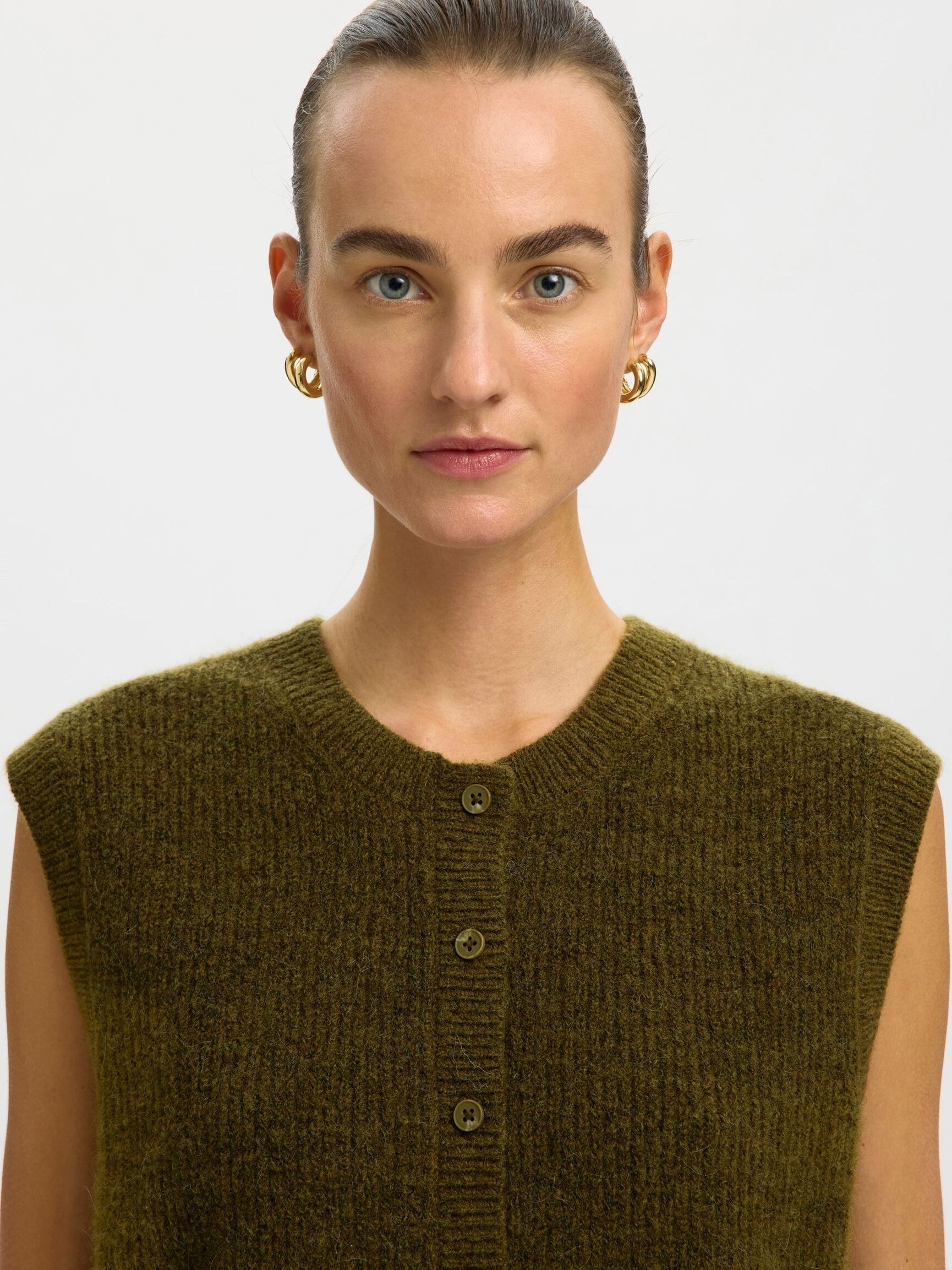 WOOL BLEND  WAISTCOAT, Fir Green, highres