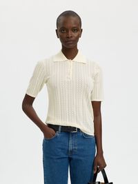 COTTON KNITTED POLO SHIRT, Snow White, highres