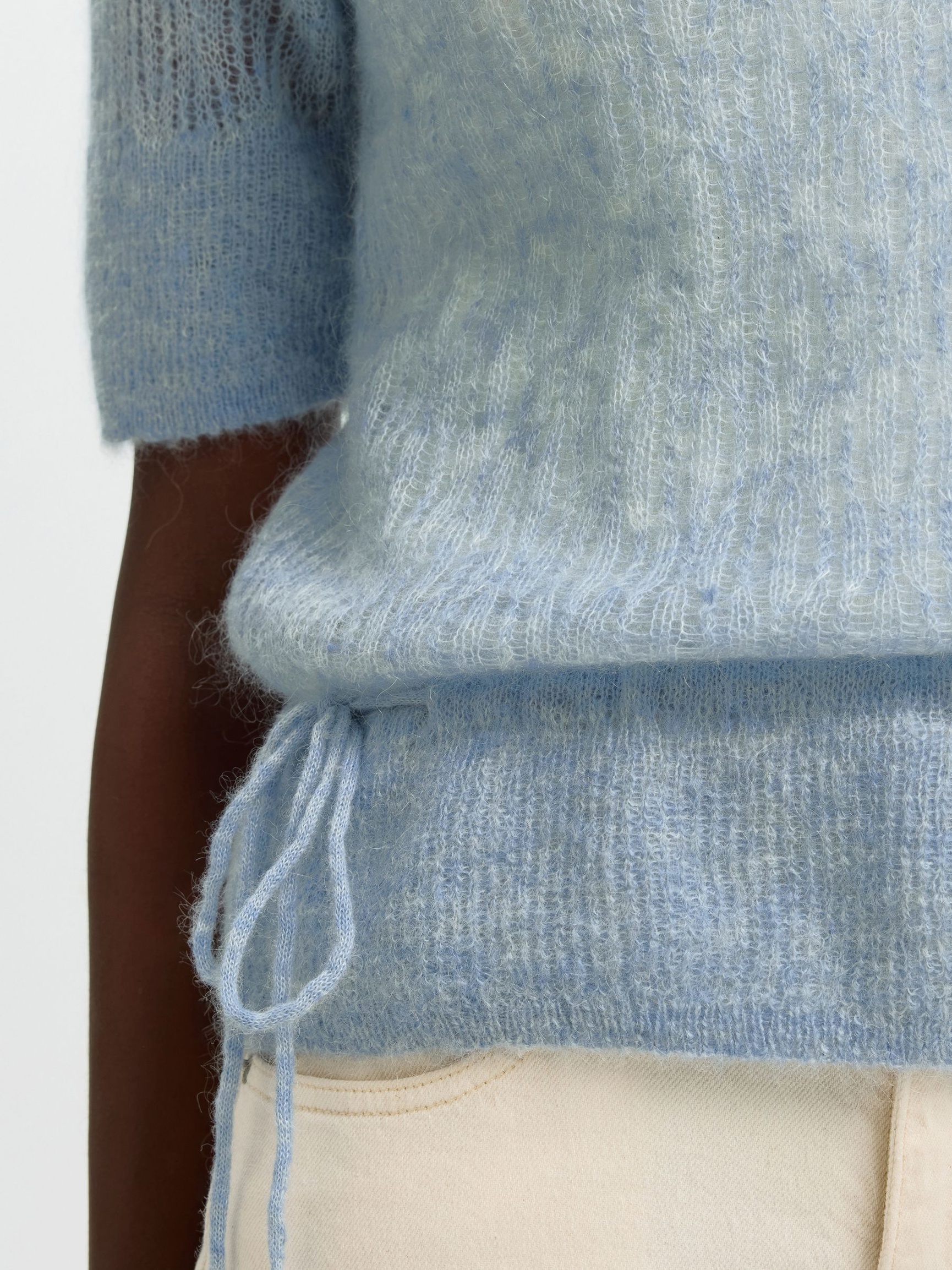 MOHAIR BLEND KNITTED TOP, Dusty Blue, highres