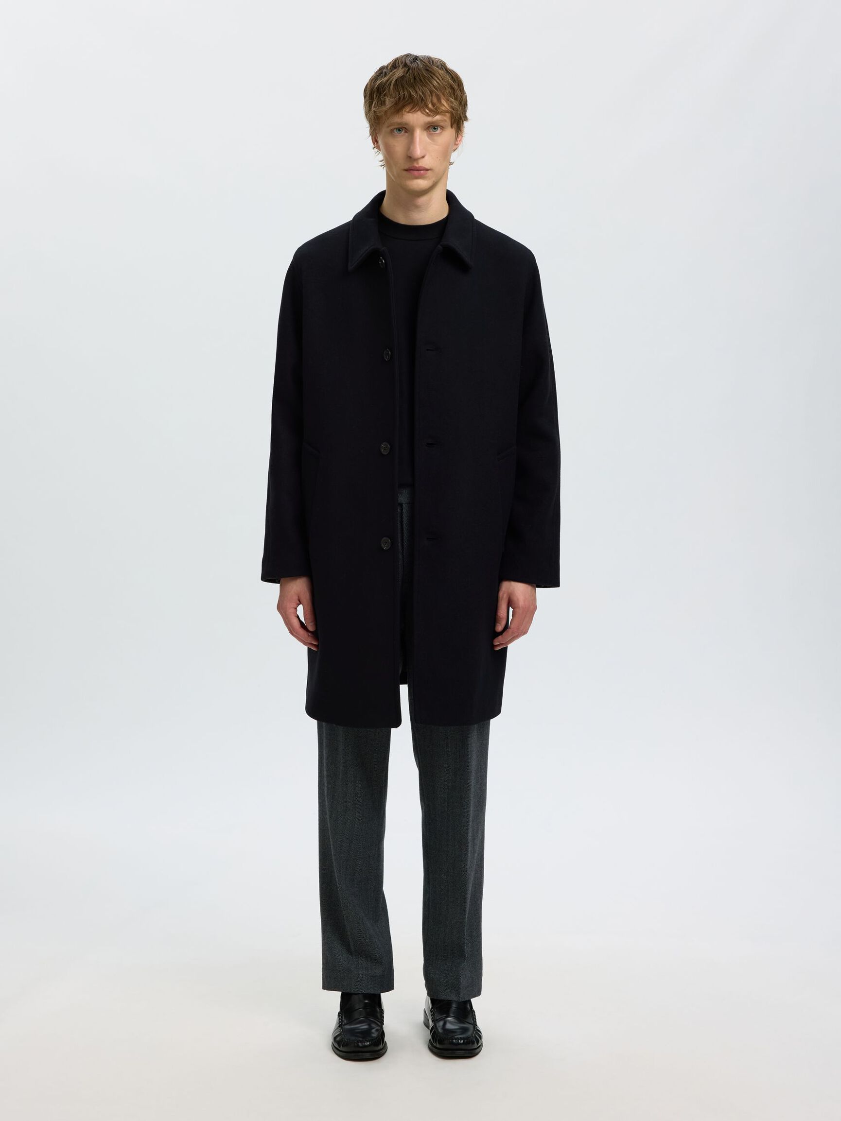 WOOL BLEND COAT, Black, highres