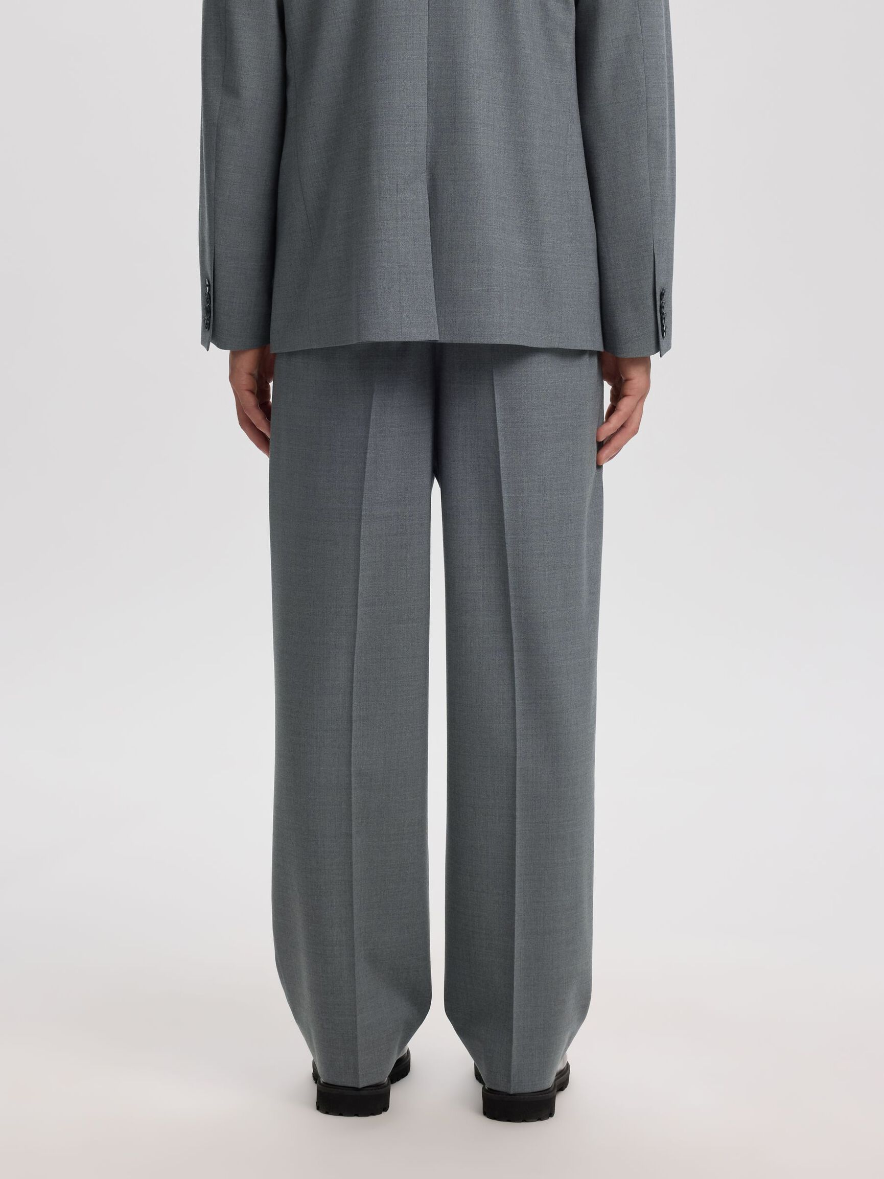 WOOL BLEND LOOSE-FIT TROUSERS, Light Grey Melange, highres