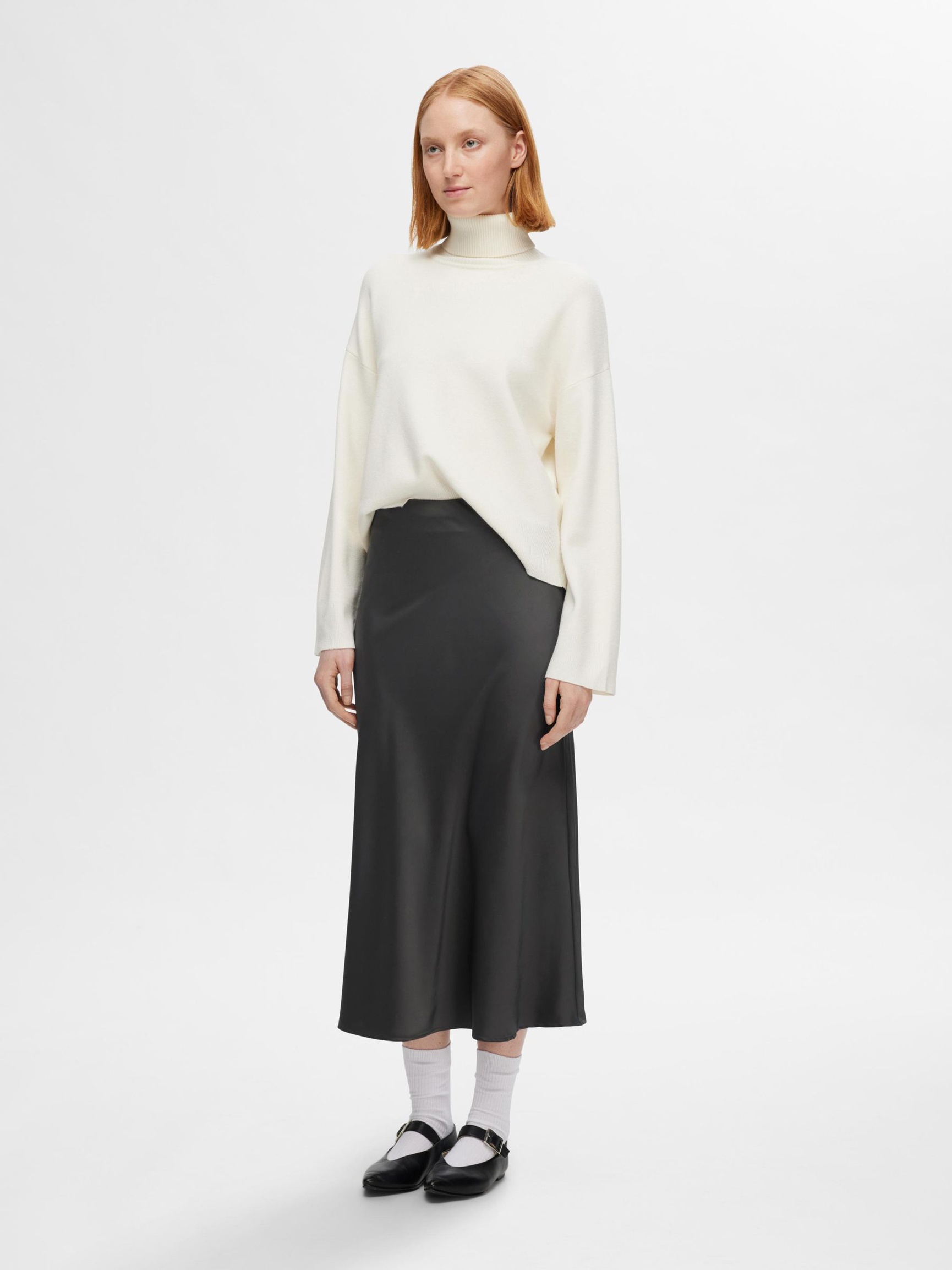 SATIN MIDI SKIRT, Volcanic Ash, highres