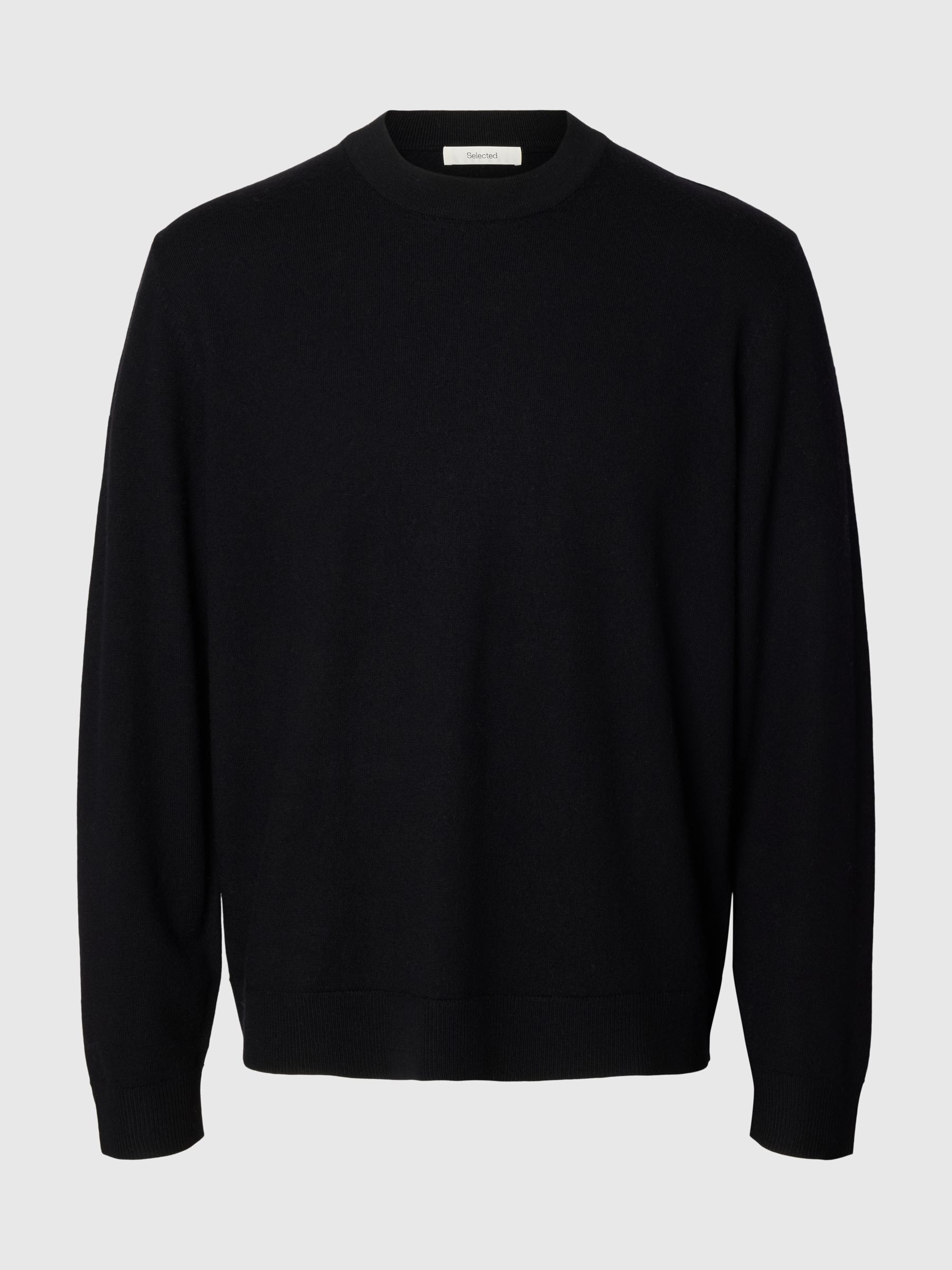 100% MERINO WOOL PULLOVER, Black, highres