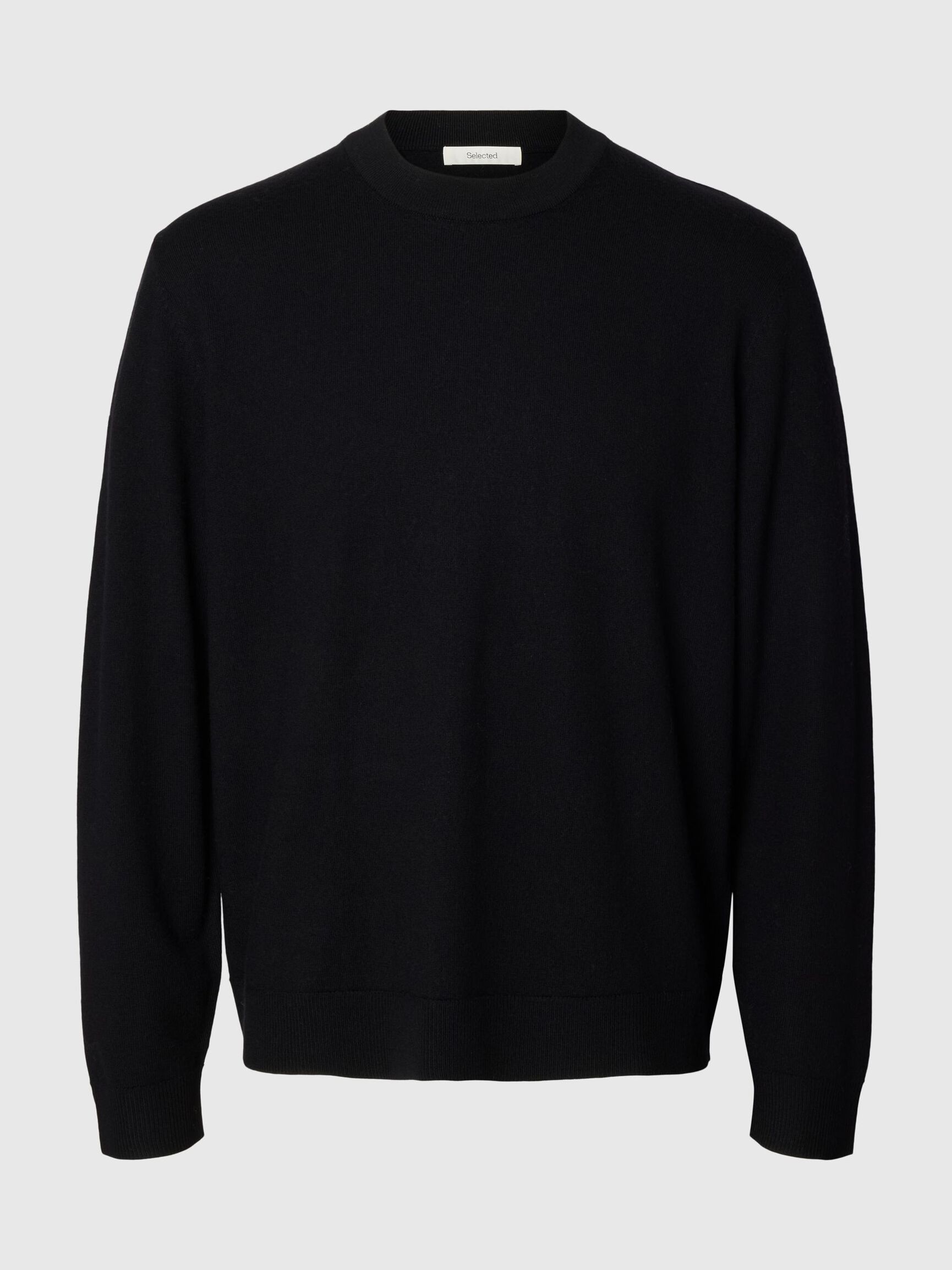 100% MERINO WOOL PULLOVER, Black, highres