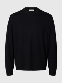100% MERINO WOOL PULLOVER, Black, highres
