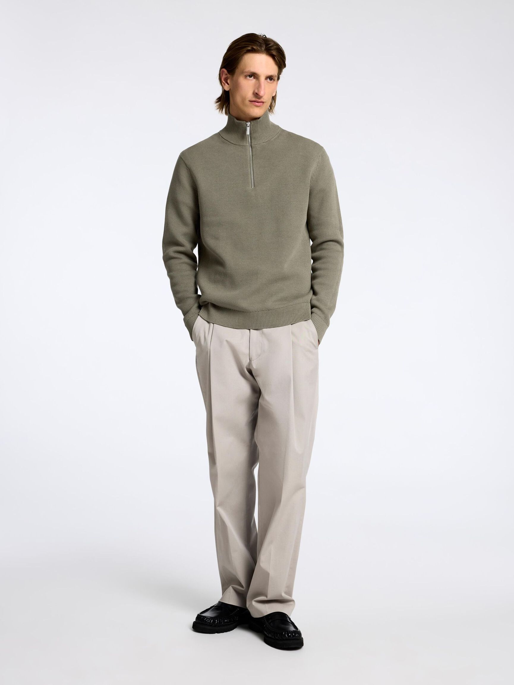 HALF-ZIP PULLOVER, Vetiver, highres