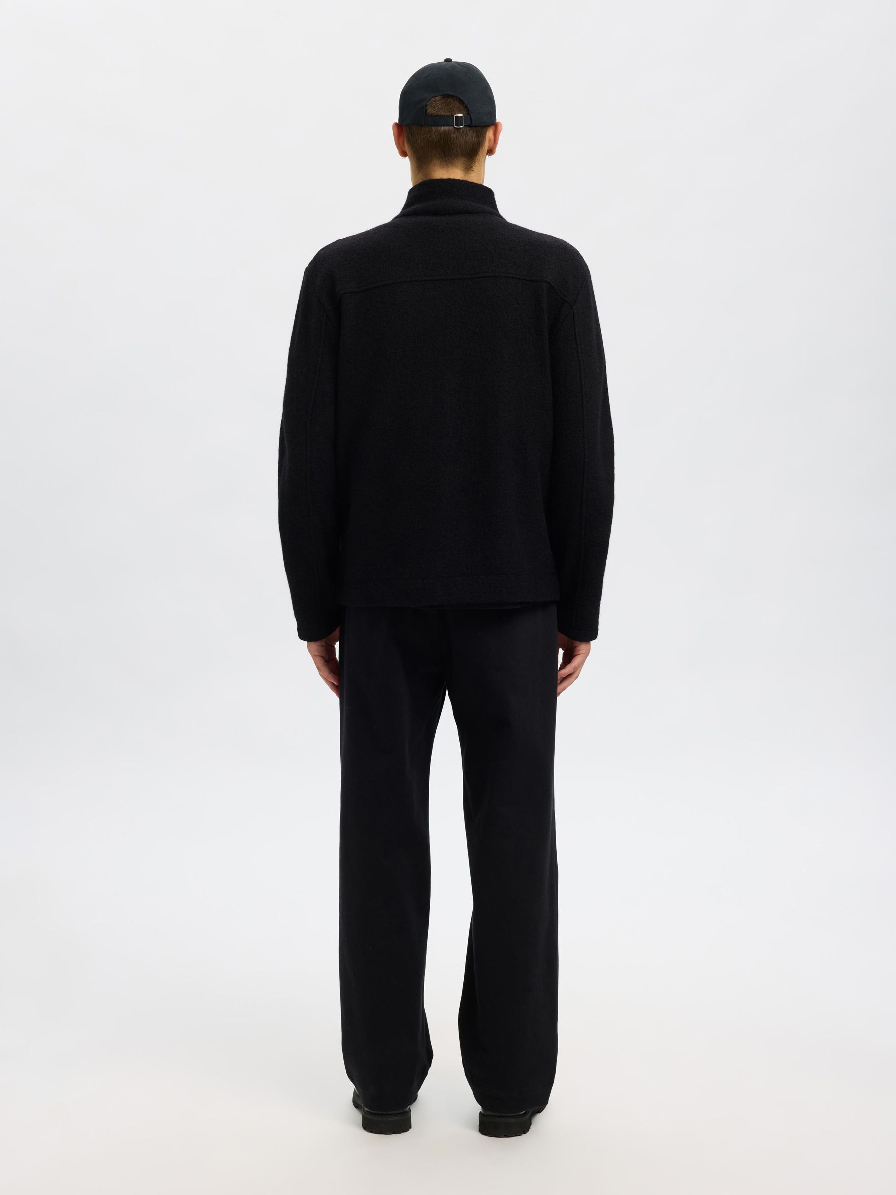 100% WOLL STRICKJACKE MIT REISSVERSCHLUSS, Black, highres