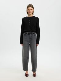 100% MERINO WOOL KNITTED CARDIGAN, Black, highres