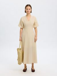 BALLONMOUWEN MAXI JURK, Birch, highres