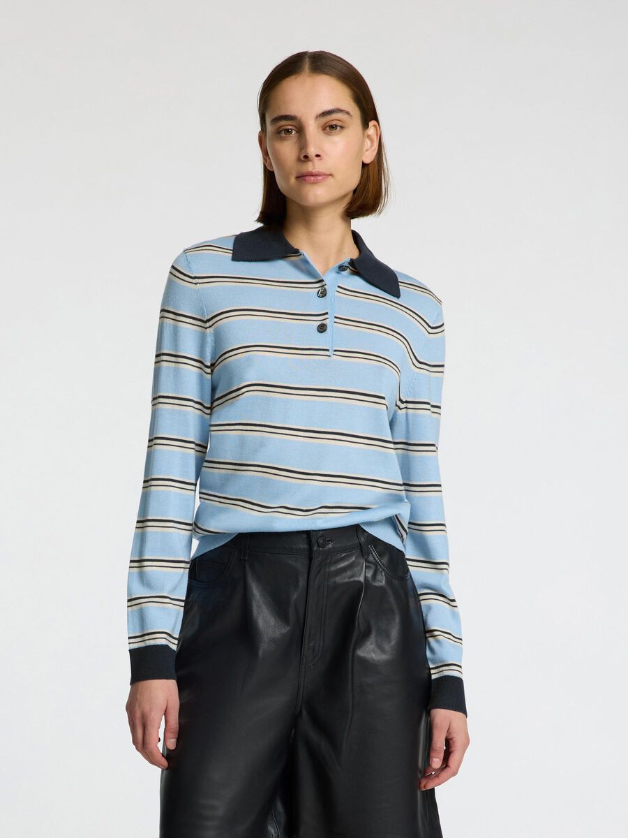 Selected 100% MERINO WOOL LONG-SLEEVED POLO, Cerulean, highres - 16099131_Cerulean_1216468_003.jpg