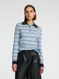 100 % LAINE MÉRINOS POLO À MANCHES LONGUES, Cerulean, highres
