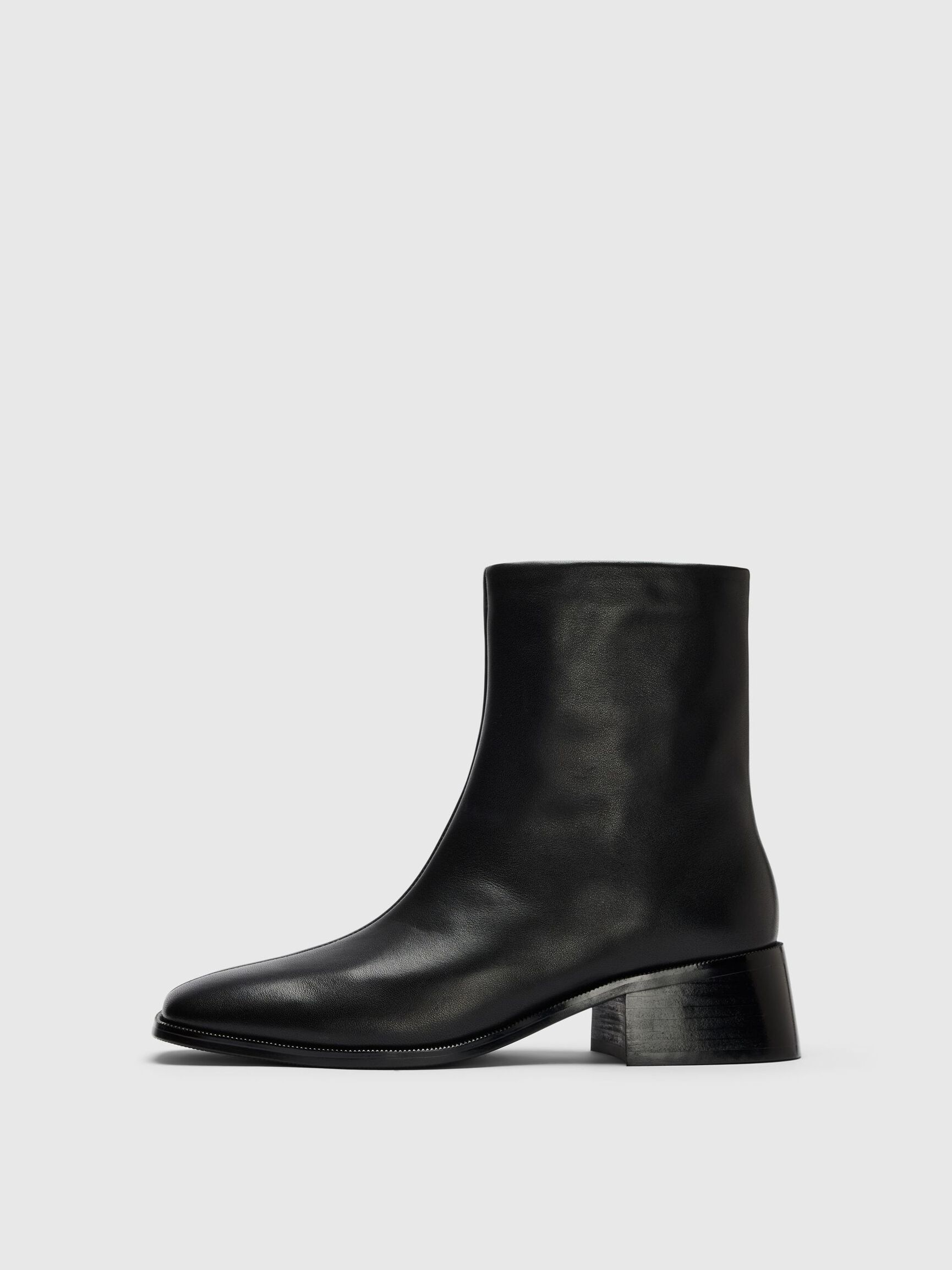 LEATHER ANKLE BOOTS, Black, highres