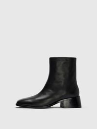 LEATHER ANKLE BOOTS, Black, highres