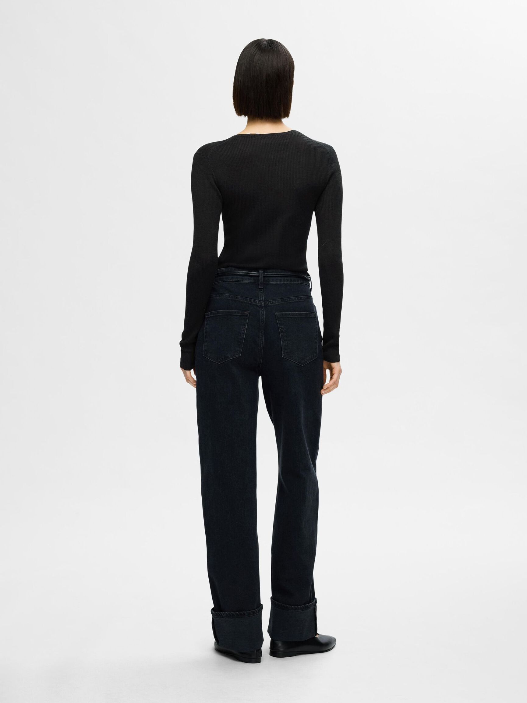 WOOL BLEND LONG SLEEVED TOP, Black, highres