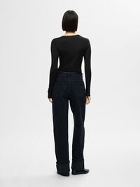 WOOL BLEND LONG SLEEVED TOP, Black, highres