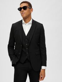 GEWEBTER WOLLGEMISCH BLAZER, Black, highres