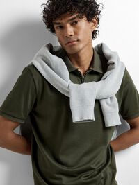 ZIPPER POLO SHIRT, Forest Night, highres