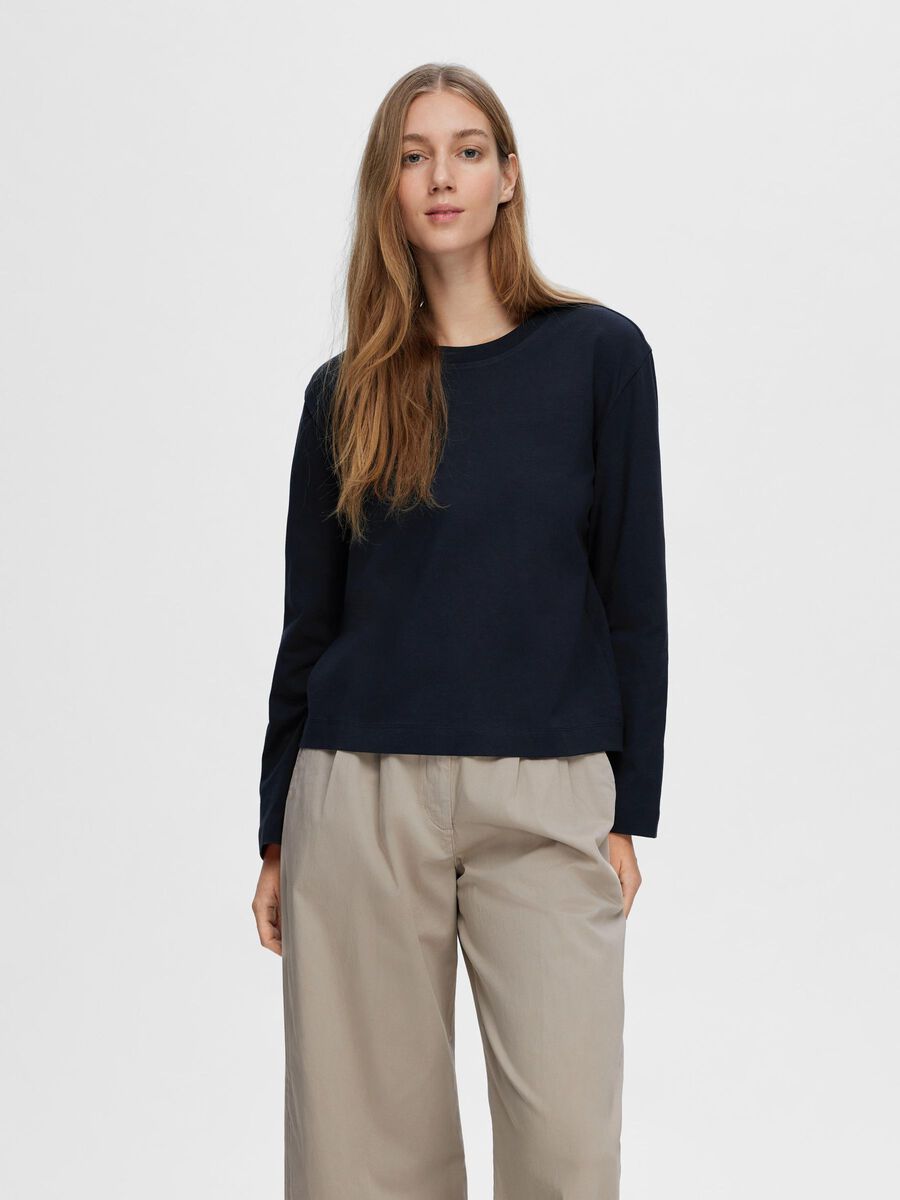 Selected LONG-SLEEVED BOXY T-SHIRT, Dark Sapphire, highres - 16092523_DarkSapphire_003.jpg